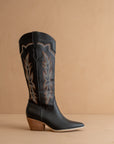 The Ainsley | Black Embroidered Cowboy Boot