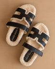 The Alpine | Black Faux Shearling Sandals