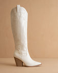 The Astrid | White Knee High Embroidered Cowboy Boot
