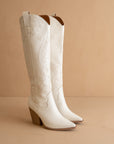 The Astrid | White Knee High Embroidered Cowboy Boot