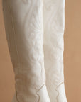 The Astrid | White Knee High Embroidered Cowboy Boot