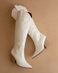 The Astrid | White Knee High Embroidered Cowboy Boot