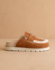 The Avalon | Caramel Suede Shearling Cozy Loafer Mule