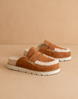 The Avalon | Caramel Suede Shearling Cozy Loafer Mule