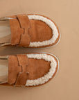 The Avalon | Caramel Suede Shearling Cozy Loafer Mule