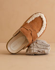 The Avalon | Caramel Suede Shearling Cozy Loafer Mule
