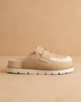 The Avalon | Khaki Suede Shearling Cozy Loafer Mule
