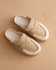 The Avalon | Khaki Suede Shearling Cozy Loafer Mule
