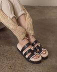 The Alpine | Black Faux Shearling Sandals