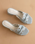 The Bella | Denim Scalloped Mule with Bow