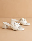 The Bella | White Scalloped Mule with Bow