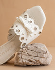 The Bella | White Scalloped Mule with Bow