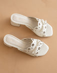 The Bella | White Scalloped Mule with Bow
