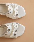 The Bella | White Scalloped Mule with Bow