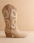 The Bowie | Almond Western Boot with Pink Inlay