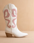 The Bowie | Pink Western Boot with Pink Inlay