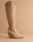 The Bronco | Almond Knee High Embroidered Cowboy Boot