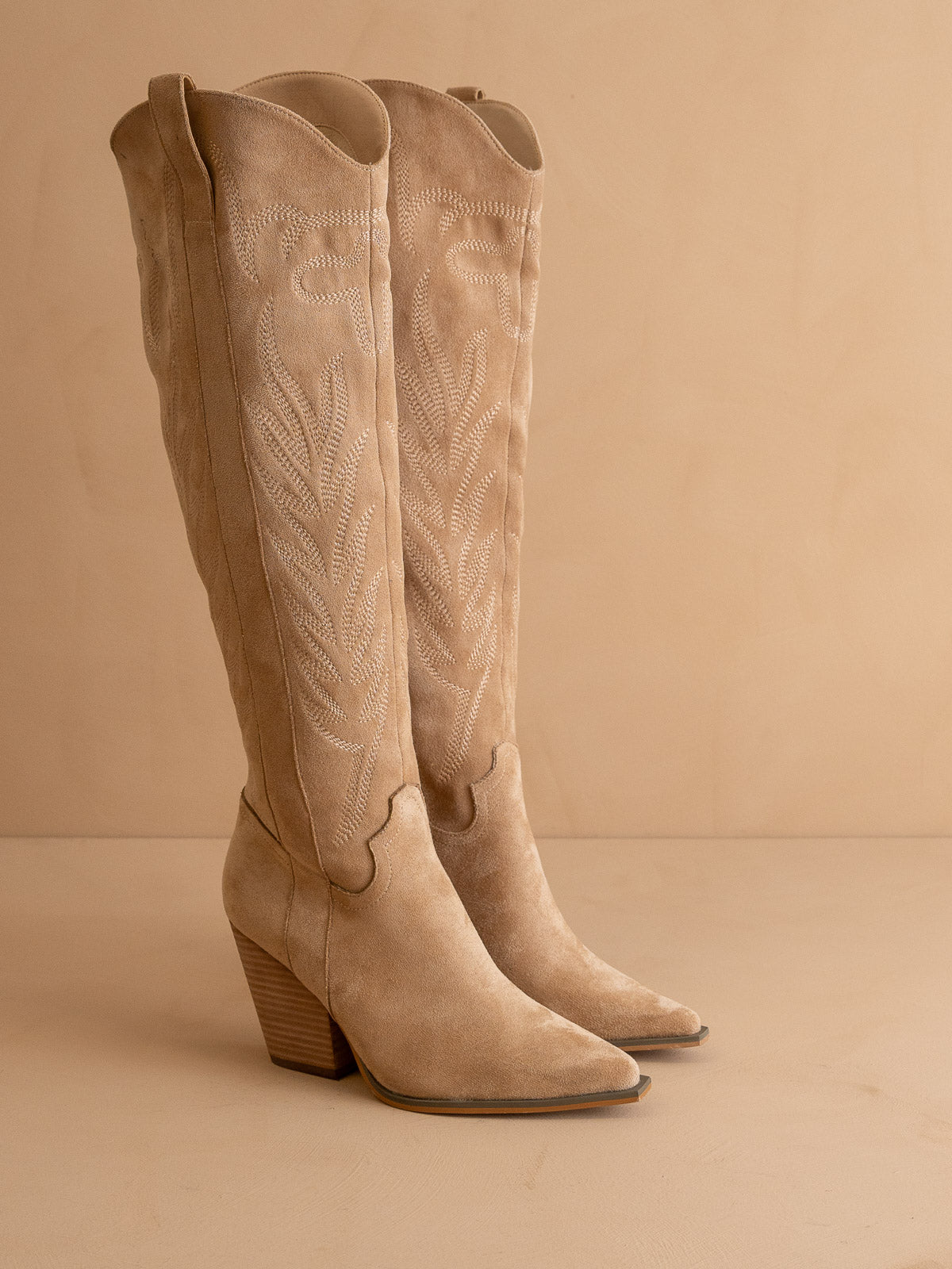 The Bronco | Almond Knee High Embroidered Cowboy Boot