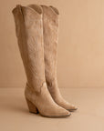 The Bronco | Almond Knee High Embroidered Cowboy Boot