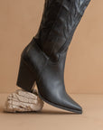 The Bronco | Black Knee High Embroidered Cowboy Boot