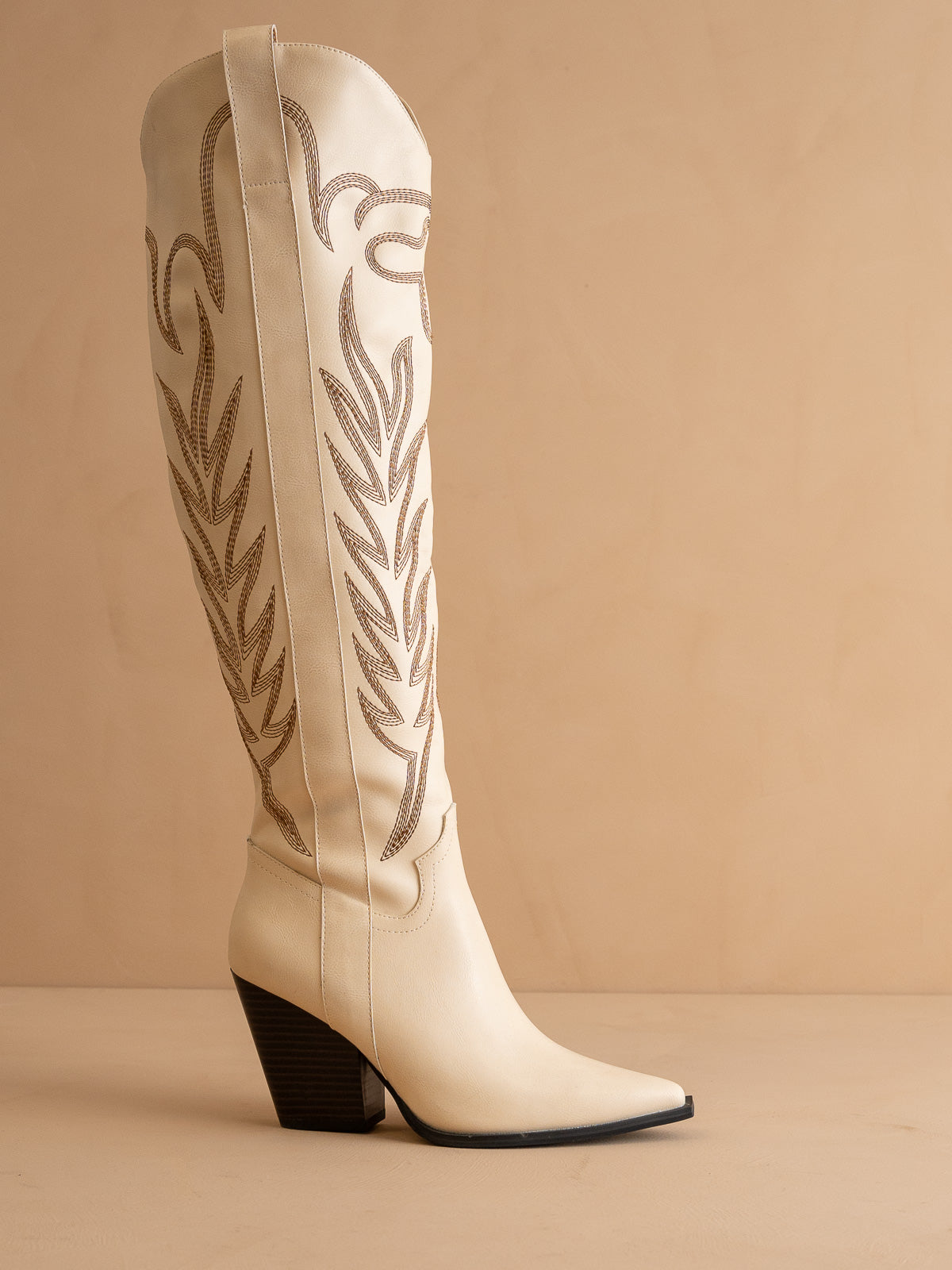 The Bronco | Off White Knee High Embroidered Cowboy Boot