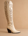 The Bronco | Off White Knee High Embroidered Cowboy Boot