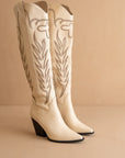 The Bronco | Off White Knee High Embroidered Cowboy Boot