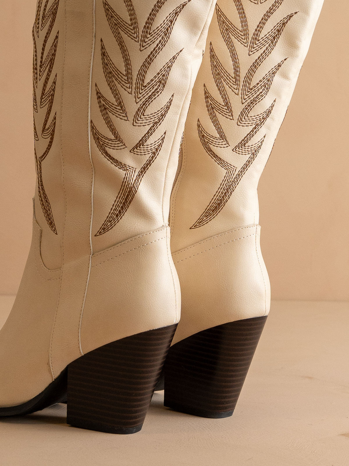 The Bronco | Off White Knee High Embroidered Cowboy Boot