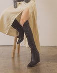The Bronco | Black Knee High Embroidered Cowboy Boot