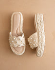 The Candice | Ivory Floral Raffia Platform Slide