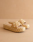 The Candice | Natural Floral Raffia Platform Slide