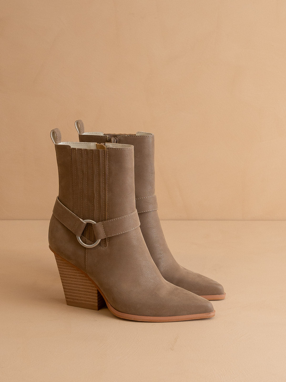 The Carson | Dark Taupe Distressed Leather Moto Bootie