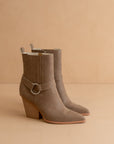The Carson | Dark Taupe Distressed Leather Moto Bootie