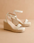 The Catalina | White Scalloped Espadrille Wedge for Summer