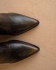 The Collins | Distressed Black Pointed Toe Western Knee Boot