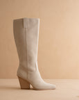 The Collins | Light Grey Pointed Toe Western Knee Boot