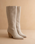 The Collins | Light Grey Pointed Toe Western Knee Boot