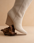 The Collins | Light Grey Pointed Toe Western Knee Boot