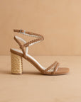 The Colmar | Camel Strappy Braided Sandal with a Jute Heel