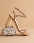 The Colmar | Camel Strappy Braided Sandal with a Jute Heel