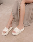 The Candice | Ivory Floral Raffia Platform Slide