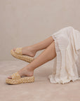 The Candice | Natural Floral Raffia Platform Slide