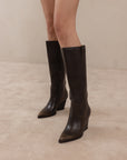 The Collins | Distressed Black Pointed Toe Western Knee Boot