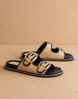 The Daytona | Black a Two-Tone Raffia Gold Buckle Sandal