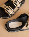 The Daytona | Black a Two-Tone Raffia Gold Buckle Sandal