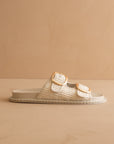 The Daytona | Ivory aTwo-Tone Raffia Gold Buckle Sandal