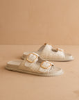 The Daytona | Ivory aTwo-Tone Raffia Gold Buckle Sandal