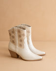 The Della | White Mesh Floral Cutout Detail Cowboy Boots