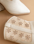 The Della | White Mesh Floral Cutout Detail Cowboy Boots