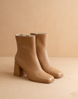 The Demi | Camel Woven Block Heel Ankle Boot